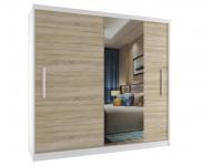 Šatní skříň se zrcadlem AVEIRO 200x218 cm BÍLÁ/DUB SONOMA
